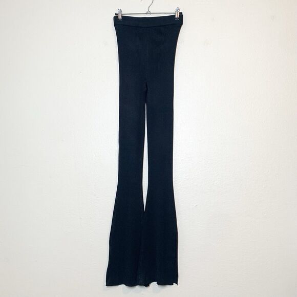 Michael Costello x Revolve Elizabeth Pants XS Black Rib Knit Flare Slit - Picture 1 of 7
